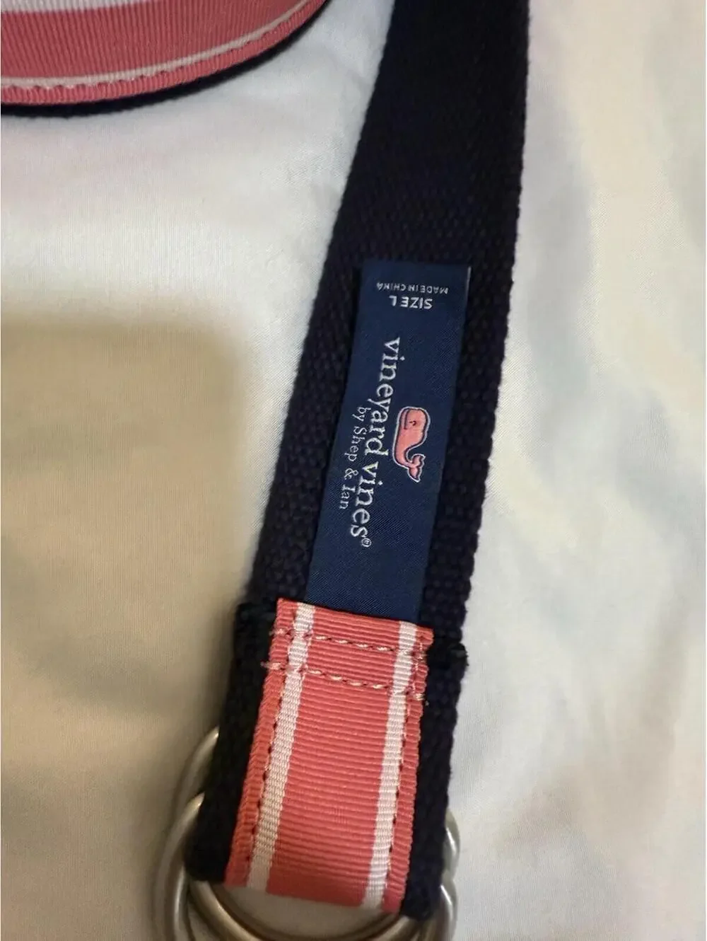 Vineyard Vines Whale Canvas Men’s Belt Pink/Blue with White Stripes Large 165